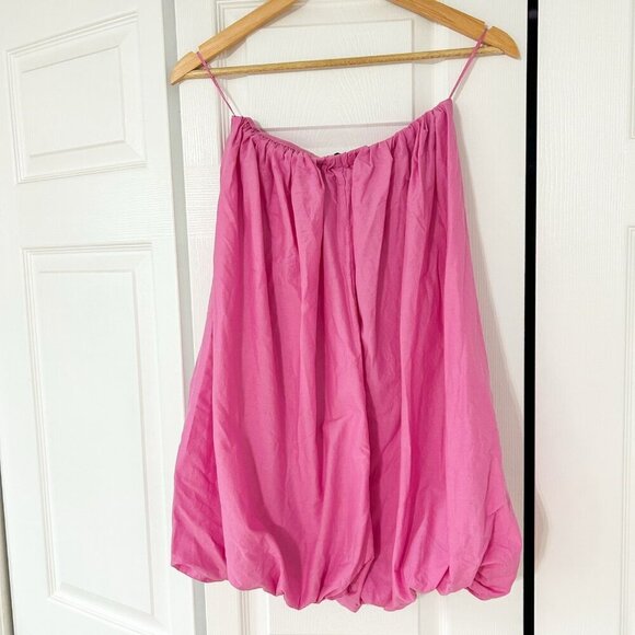 Zara Pink Bubble Hem Strapless Mini Dress Cotton Balloon Tube Top Style S - Picture 4 of 8